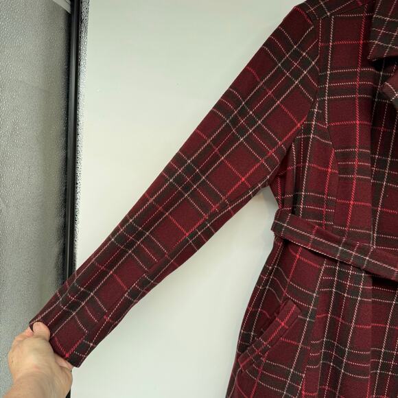 Torrid Burgundy Plaid Trench Coat - Picture 4 of 12